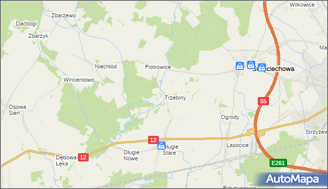 mapa Trzebiny gmina Święciechowa, Trzebiny gmina Święciechowa na mapie Targeo