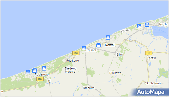 mapa Trzęsacz gmina Rewal, Trzęsacz gmina Rewal na mapie Targeo