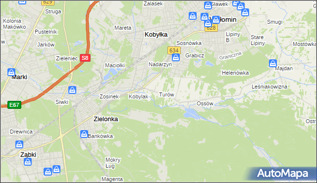 mapa Turów gmina Wołomin, Turów gmina Wołomin na mapie Targeo