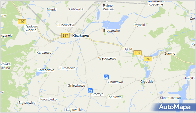 mapa Węgorzewo gmina Kiszkowo, Węgorzewo gmina Kiszkowo na mapie Targeo