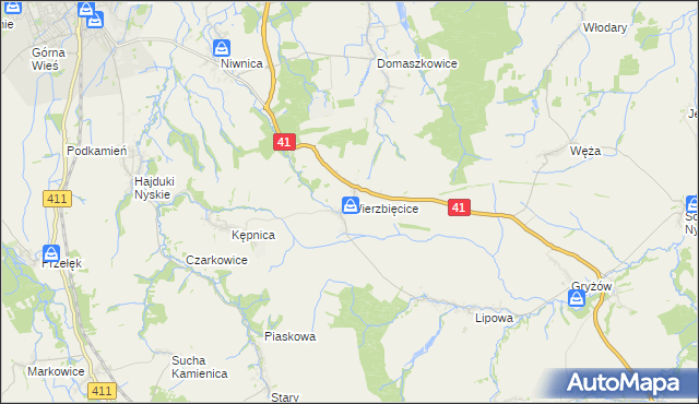 mapa Wierzbięcice gmina Nysa, Wierzbięcice gmina Nysa na mapie Targeo