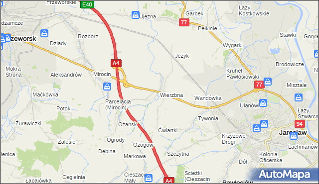 mapa Wierzbna gmina Pawłosiów, Wierzbna gmina Pawłosiów na mapie Targeo