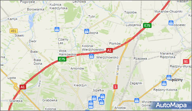 mapa Wierzchowisko gmina Mykanów, Wierzchowisko gmina Mykanów na mapie Targeo
