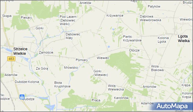 mapa Wiewiec, Wiewiec na mapie Targeo