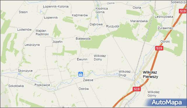 mapa Wilkołaz Dolny, Wilkołaz Dolny na mapie Targeo