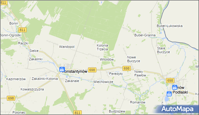 mapa Witoldów gmina Konstantynów, Witoldów gmina Konstantynów na mapie Targeo