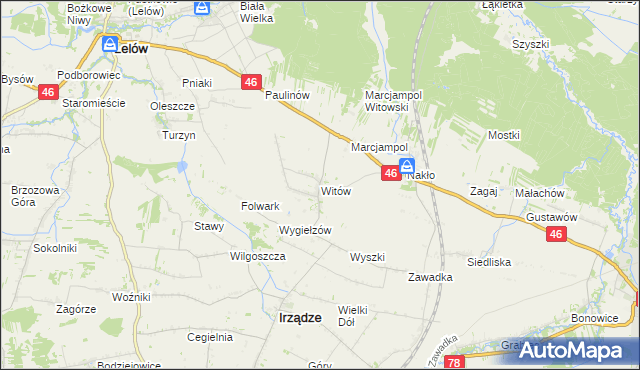 mapa Witów gmina Irządze, Witów gmina Irządze na mapie Targeo