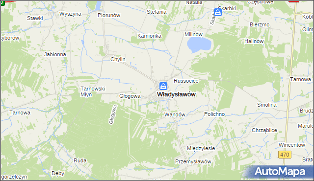 mapa Władysławów powiat turecki, Władysławów powiat turecki na mapie Targeo