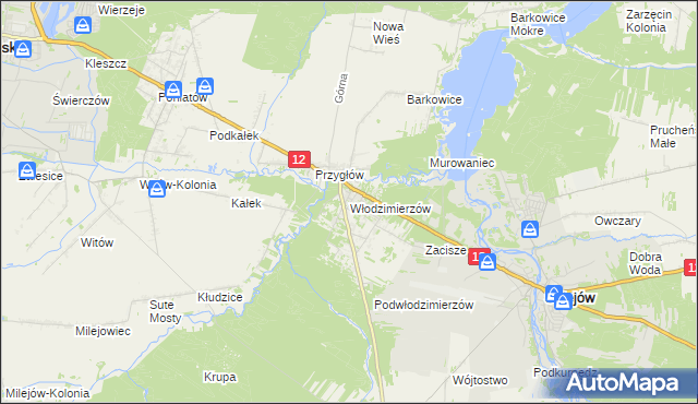 mapa Włodzimierzów gmina Sulejów, Włodzimierzów gmina Sulejów na mapie Targeo