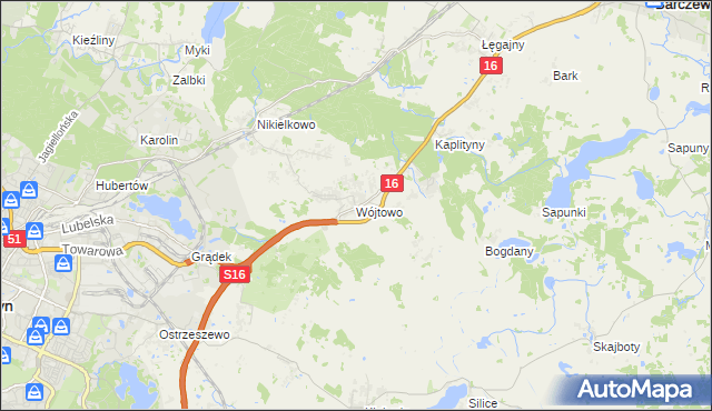 mapa Wójtowo gmina Barczewo, Wójtowo gmina Barczewo na mapie Targeo