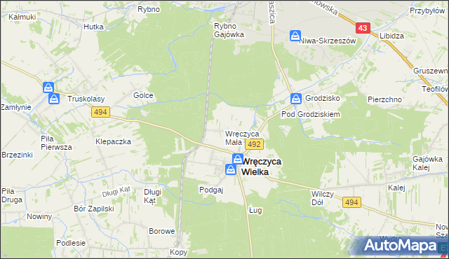 mapa Wręczyca Mała, Wręczyca Mała na mapie Targeo