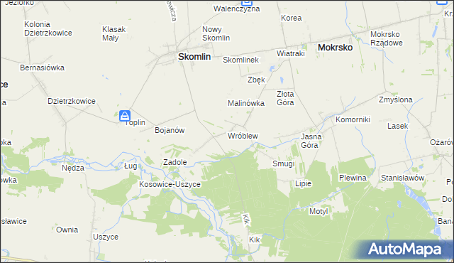 mapa Wróblew gmina Skomlin, Wróblew gmina Skomlin na mapie Targeo