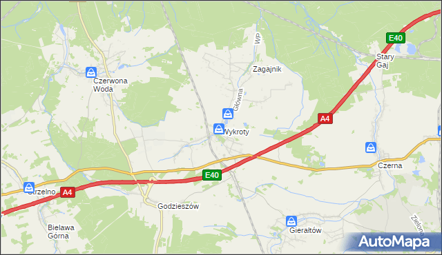 mapa Wykroty gmina Nowogrodziec, Wykroty gmina Nowogrodziec na mapie Targeo