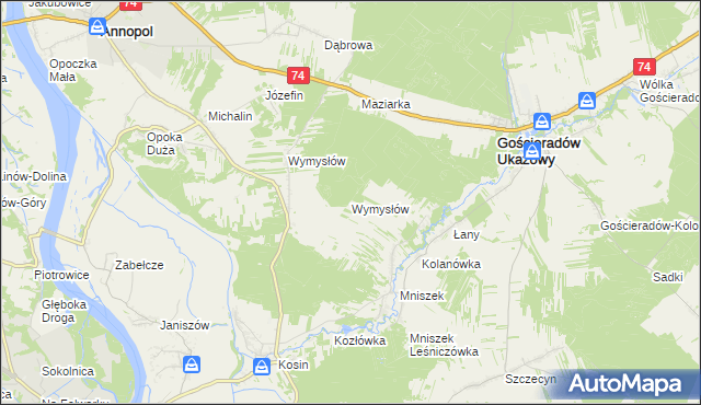 mapa Wymysłów gmina Gościeradów, Wymysłów gmina Gościeradów na mapie Targeo