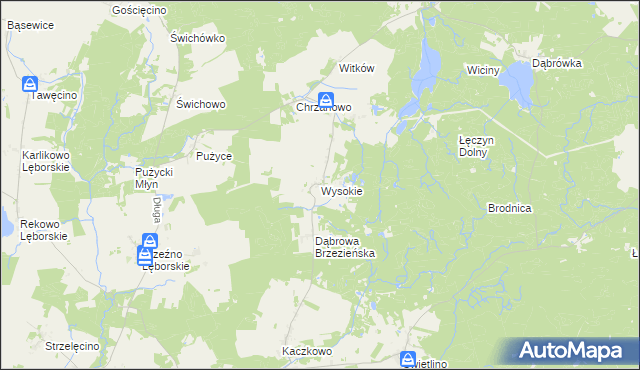 mapa Wysokie gmina Łęczyce, Wysokie gmina Łęczyce na mapie Targeo
