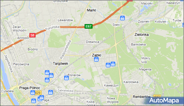 mapa Ząbki powiat wołomiński, Ząbki powiat wołomiński na mapie Targeo