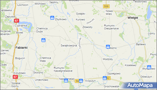mapa Zaduszniki gmina Wielgie, Zaduszniki gmina Wielgie na mapie Targeo