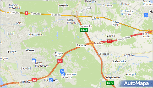 mapa Zagórze gmina Wiązowna, Zagórze gmina Wiązowna na mapie Targeo