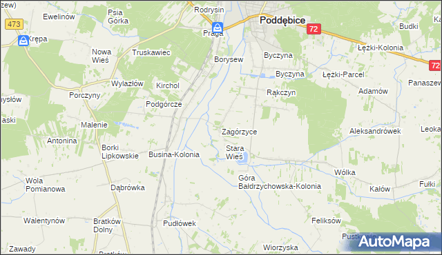 mapa Zagórzyce gmina Poddębice, Zagórzyce gmina Poddębice na mapie Targeo
