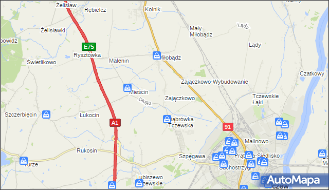 mapa Zajączkowo gmina Tczew, Zajączkowo gmina Tczew na mapie Targeo