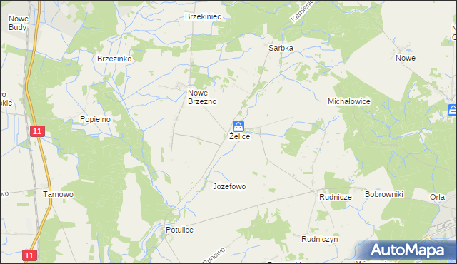 mapa Żelice gmina Wągrowiec, Żelice gmina Wągrowiec na mapie Targeo
