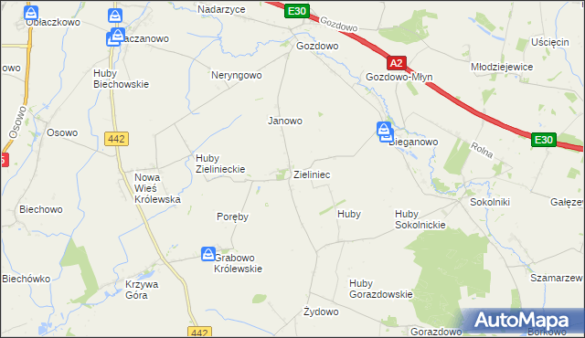 mapa Zieliniec gmina Kołaczkowo, Zieliniec gmina Kołaczkowo na mapie Targeo