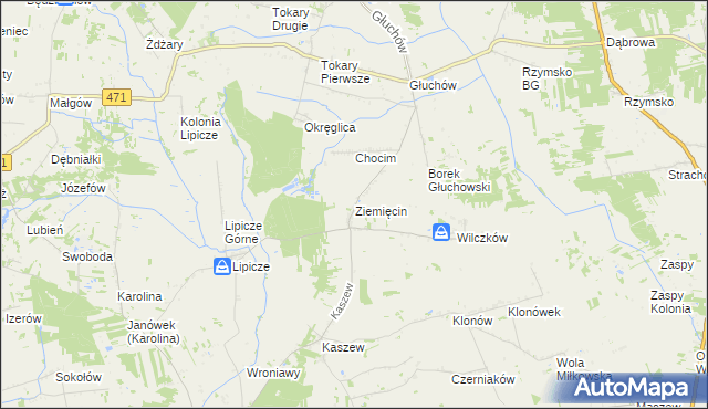 mapa Ziemięcin gmina Goszczanów, Ziemięcin gmina Goszczanów na mapie Targeo