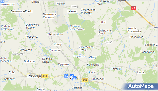 mapa Zwierzyniec Trzeci, Zwierzyniec Trzeci na mapie Targeo