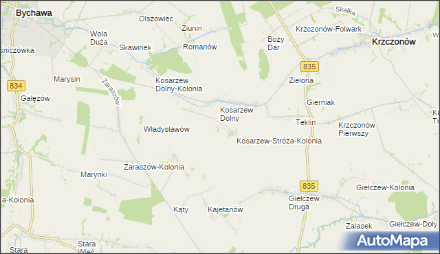 mapa Kosarzew-Stróża, Kosarzew-Stróża na mapie Targeo