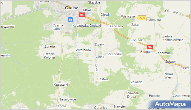 mapa Osiek gmina Olkusz, Osiek gmina Olkusz na mapie Targeo