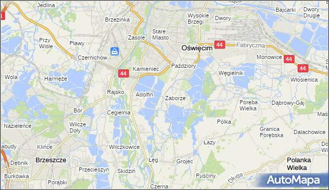 mapa Zaborze gmina Oświęcim, Zaborze gmina Oświęcim na mapie Targeo