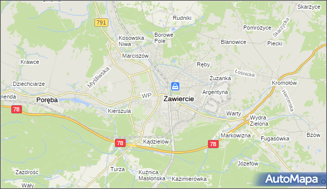mapa Zawiercie, Zawiercie na mapie Targeo
