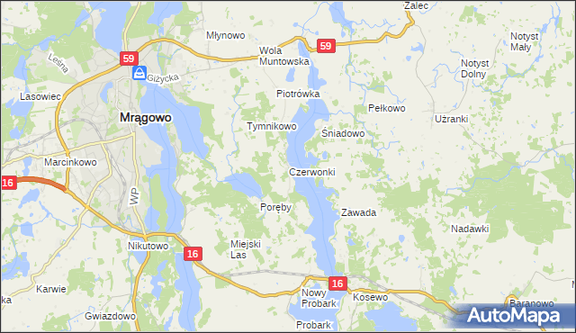 mapa Czerwonki gmina Mrągowo, Czerwonki gmina Mrągowo na mapie Targeo