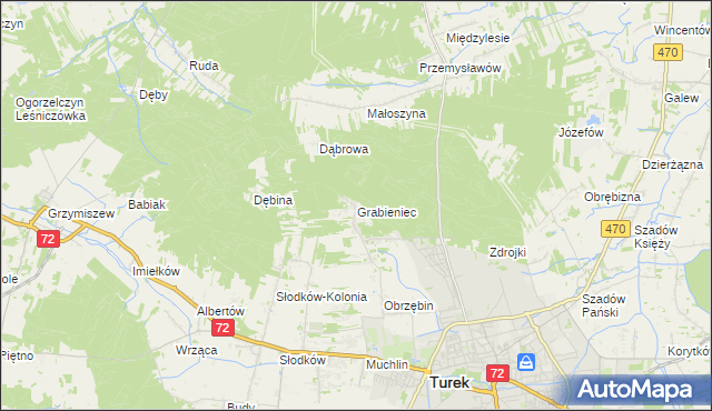 mapa Grabieniec gmina Turek, Grabieniec gmina Turek na mapie Targeo