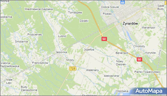 mapa Józefów gmina Wiskitki, Józefów gmina Wiskitki na mapie Targeo