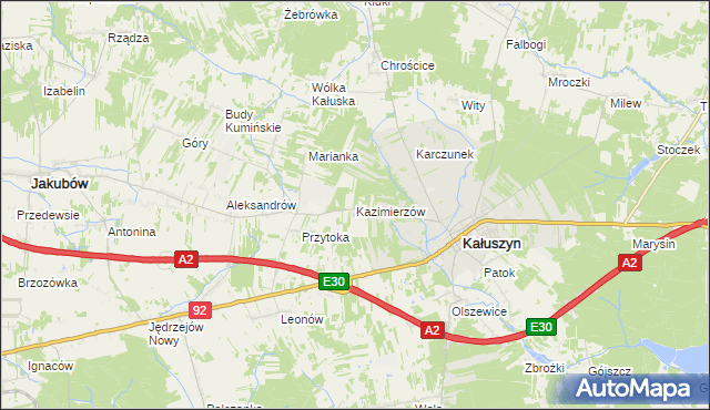 mapa Kazimierzów gmina Kałuszyn, Kazimierzów gmina Kałuszyn na mapie Targeo