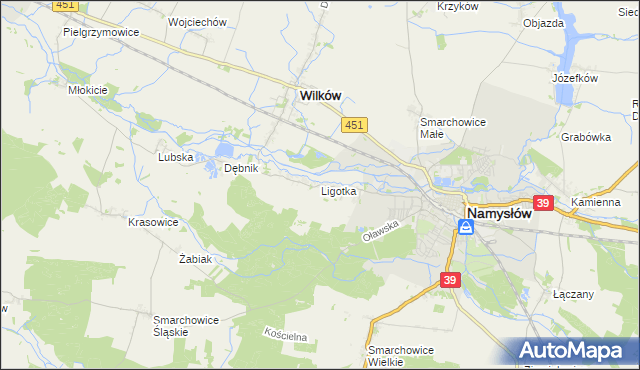 mapa Ligotka gmina Namysłów, Ligotka gmina Namysłów na mapie Targeo