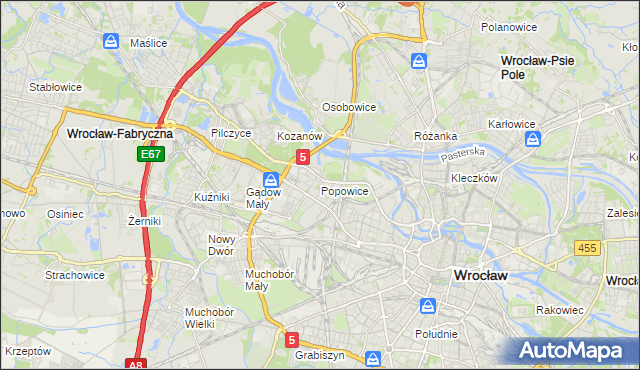 mapa Popowice gmina Wrocław, Popowice gmina Wrocław na mapie Targeo