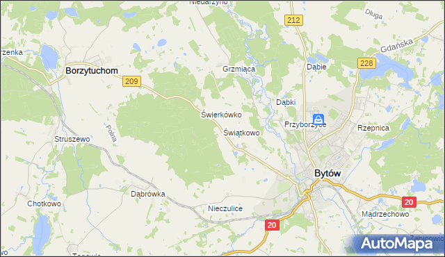 mapa Świątkowo gmina Bytów, Świątkowo gmina Bytów na mapie Targeo