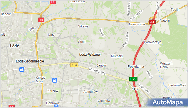 mapa Widzew, Widzew na mapie Targeo