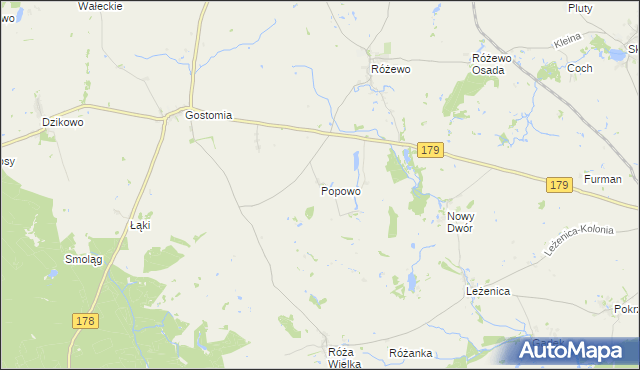 mapa Popowo gmina Wałcz, Popowo gmina Wałcz na mapie Targeo