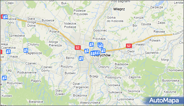 mapa Andrychów, Andrychów na mapie Targeo