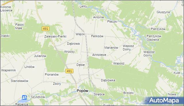 mapa Annolesie gmina Popów, Annolesie gmina Popów na mapie Targeo