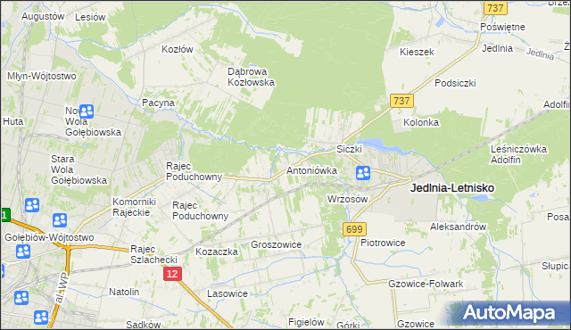 mapa Antoniówka gmina Jedlnia-Letnisko, Antoniówka gmina Jedlnia-Letnisko na mapie Targeo