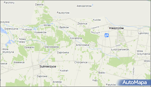 mapa Antoniówka gmina Kleszczów, Antoniówka gmina Kleszczów na mapie Targeo