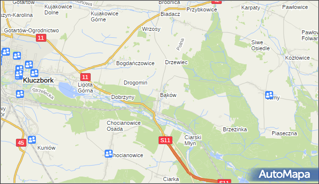 mapa Bąków gmina Kluczbork, Bąków gmina Kluczbork na mapie Targeo