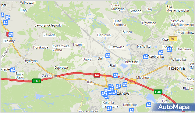 mapa Balin gmina Chrzanów, Balin gmina Chrzanów na mapie Targeo