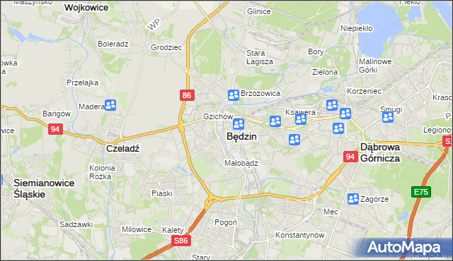 mapa Będzin, Będzin na mapie Targeo