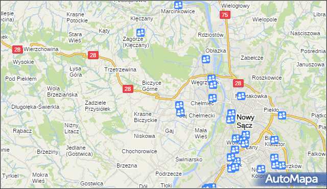 mapa Biczyce Dolne, Biczyce Dolne na mapie Targeo