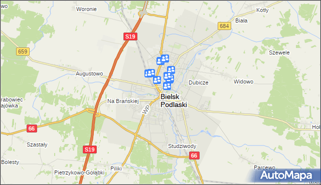 mapa Bielsk Podlaski, Bielsk Podlaski na mapie Targeo